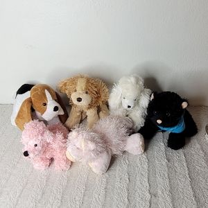 Webkins stuffed animals lot: basset hound, poodles, cat, retriever and pig